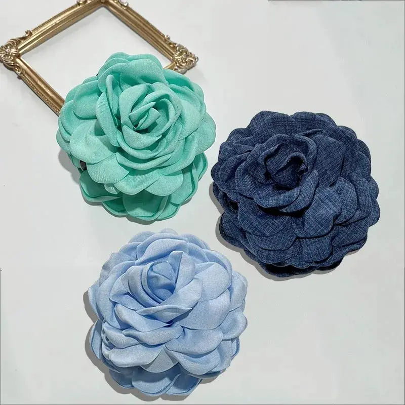 Maison Rose French Fabric Rose Hair Claw Clips Durable Plastic With Delicate Floral Pattern For Women And Girls