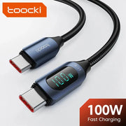 Toocki USB-C to USB-C display cable, 100W PD fast charging, braided black with blue metal ends