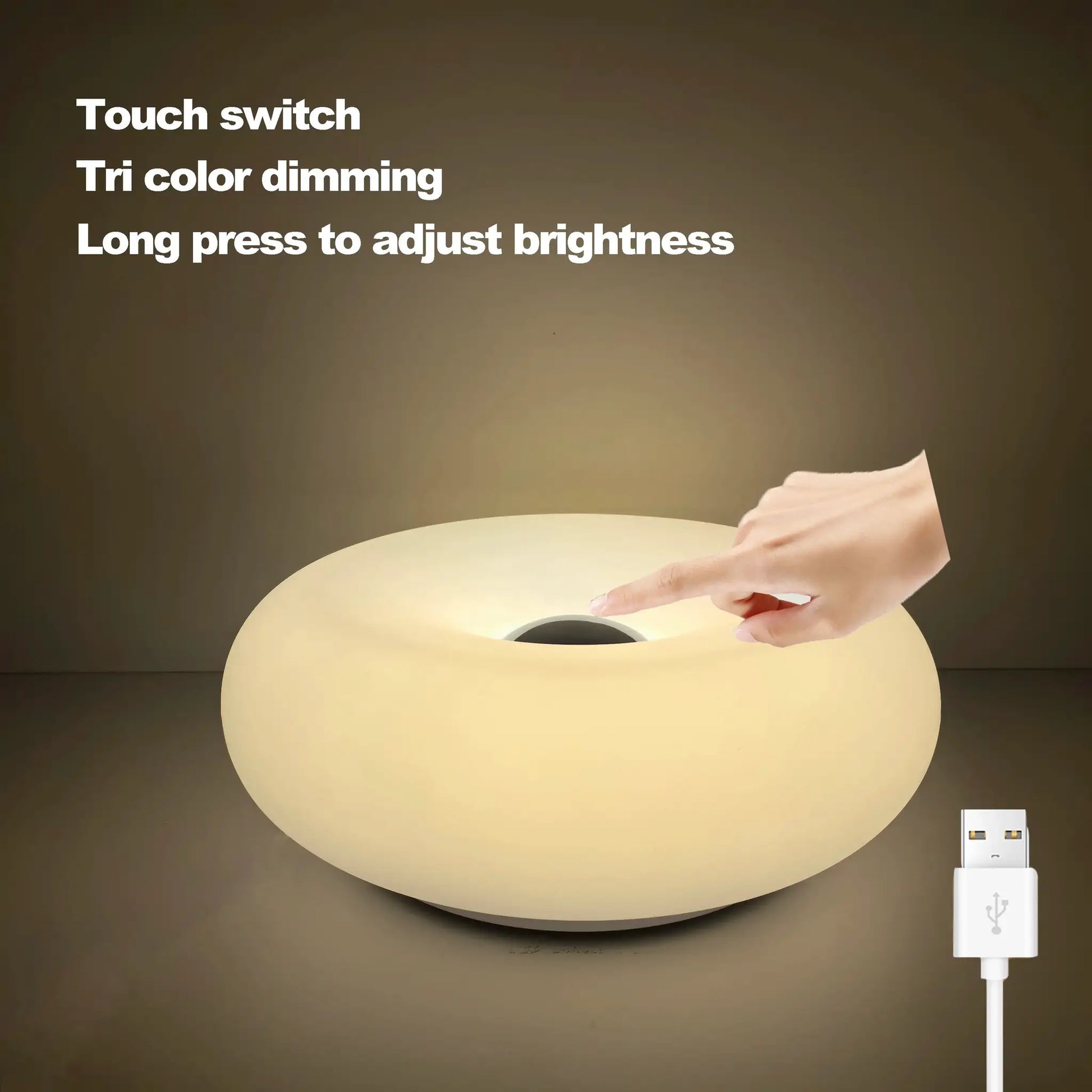 Bauhaus donut table lamp USB-powered, cream color, ambient light