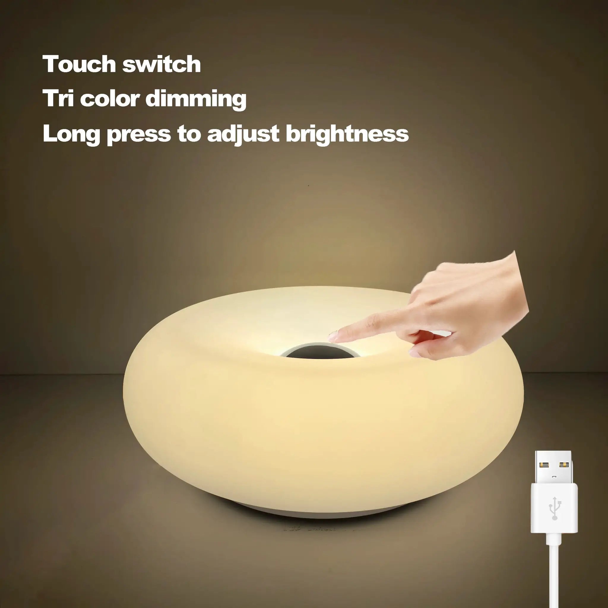 Bauhaus donut table lamp USB-powered, cream color, ambient light