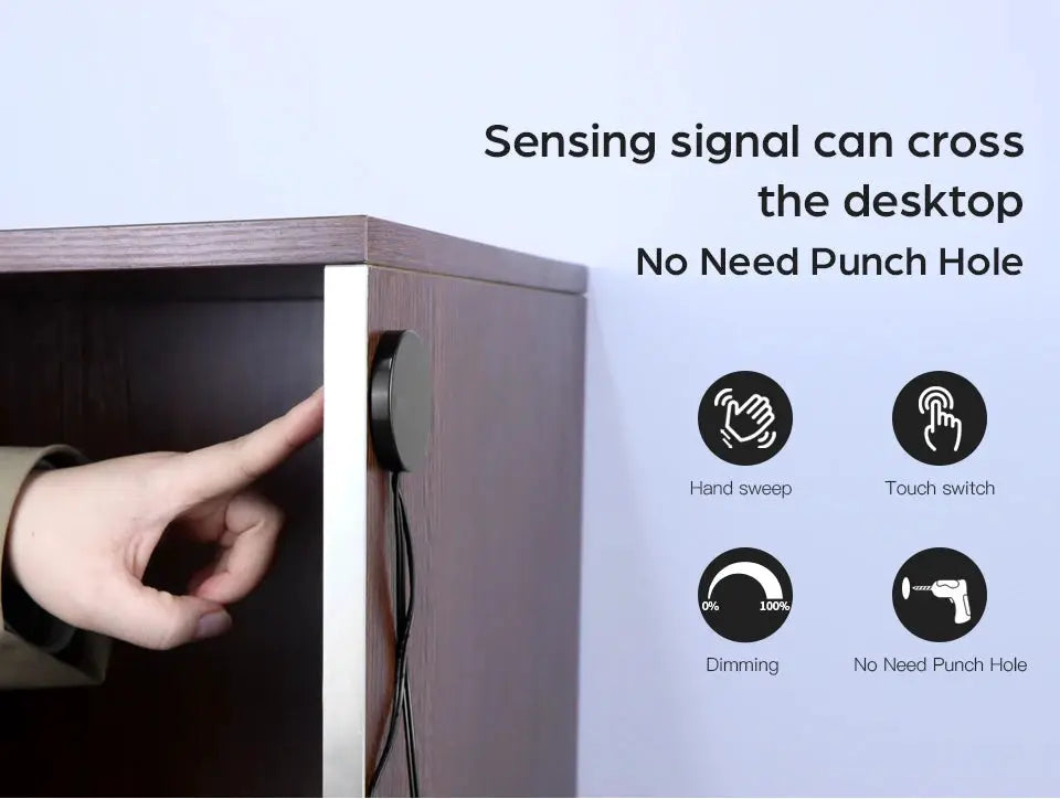 Wood-panel touch light switch, dimmable with hand-sweep sensor for under-cabinet lighting