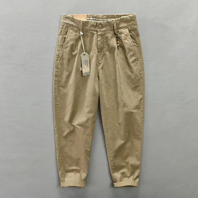 HIQOR cargo pants, tan beige pure cotton, mid-waist with belt loops, Simples Market