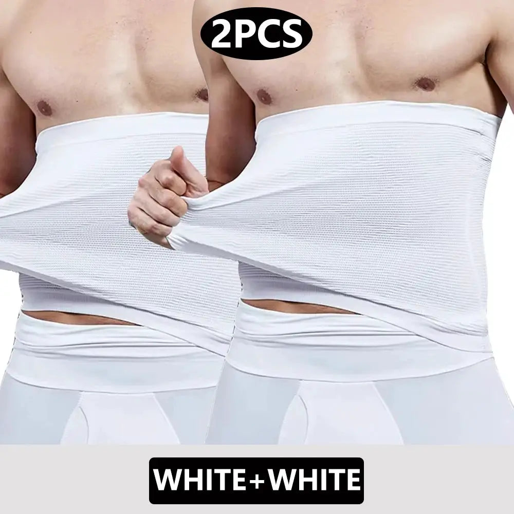 Simples Market 2pcs men body shaper waist cinchers in white for tummy control and abdomen compression shapewear
