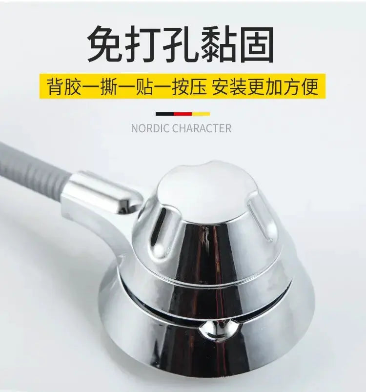 Chrome suction cup shower head holder with adjustable angle for handheld showers, Simples Market