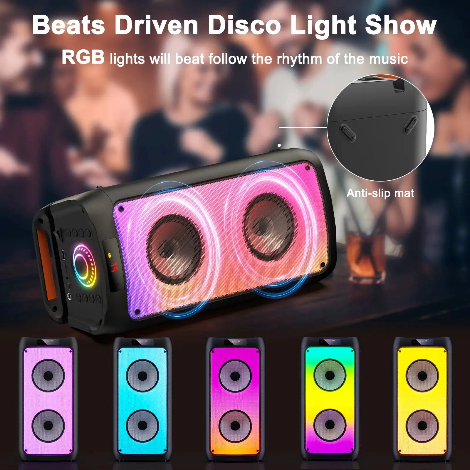 T10-T wireless Bluetooth karaoke speaker with 2 microphones and RGB LED lights by Simples Market