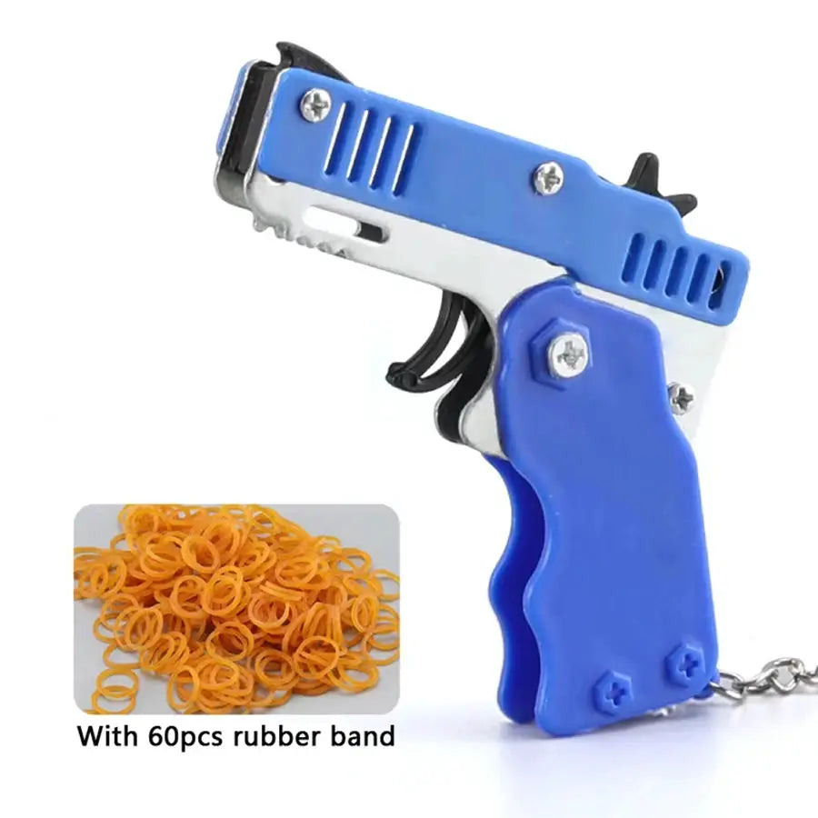 Metal Burst Rubber Band Toy Mini Folding Launcher With Keychain And 60 Rubber Bands Ideal Christmas Gift