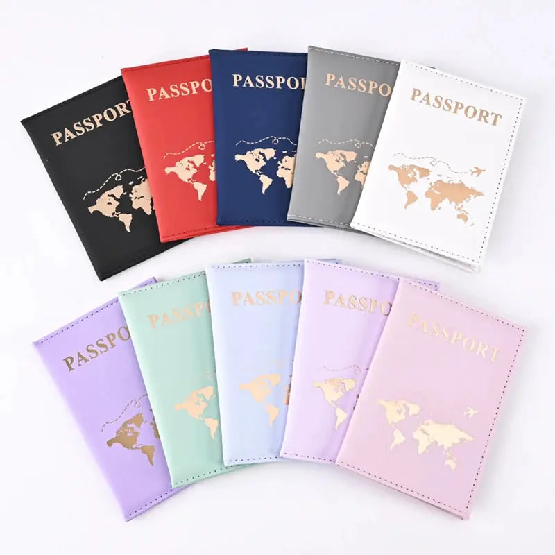 World Pattern Passport Holder PU Leather Protective Cover Travel Wallet Card Case Unisex Gift