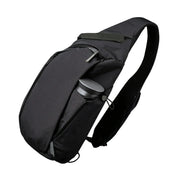 Simples Market right shoulder crossbody bag, 7.5L black sling backpack with water bottle pocket