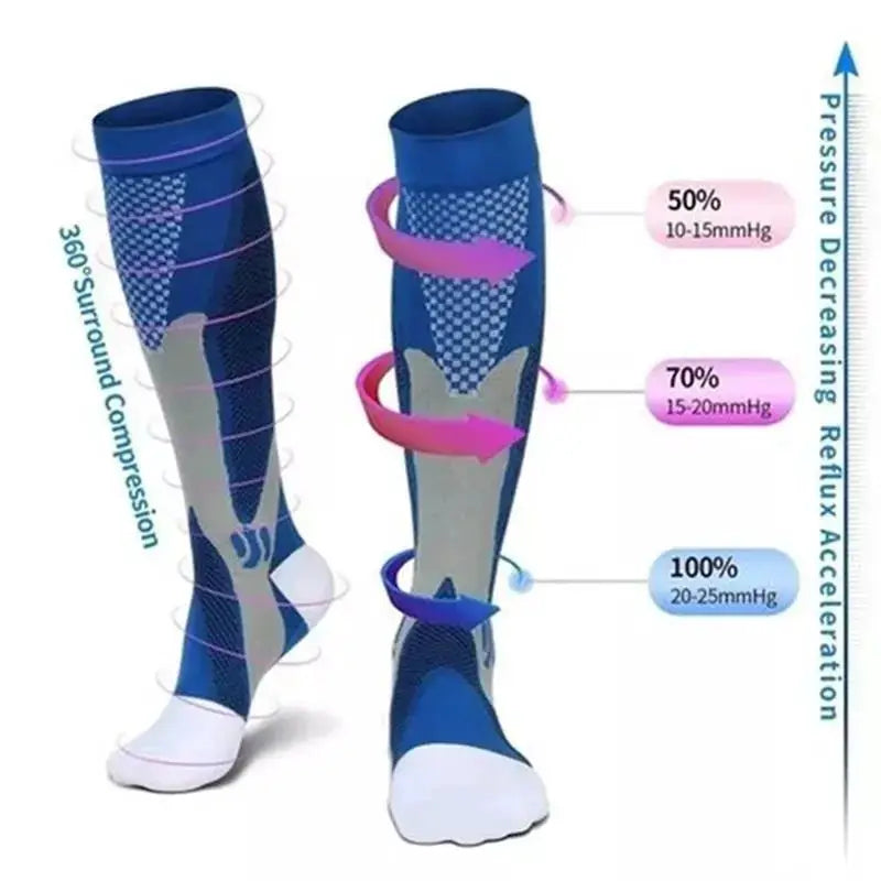 Compression Socks For Varicose Veins And Sports Knee High Nylon Medical Nursing Stockings Anti Fatigue Black