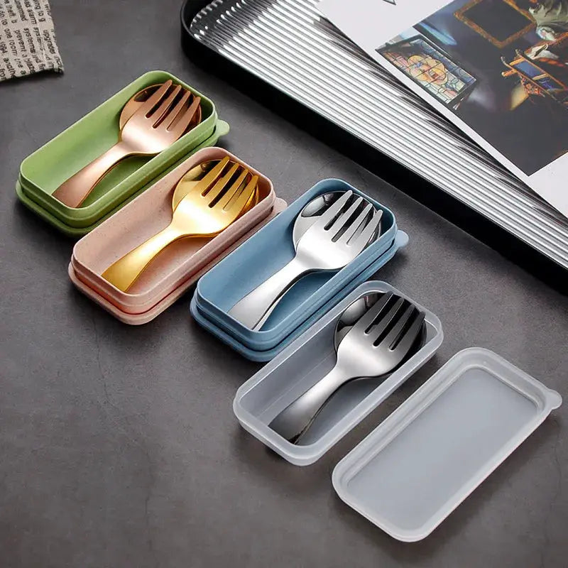 Outdoor Travel 304 Stainless Steel Portable Tableware Set Spoon And Fork For Kids Dessertware