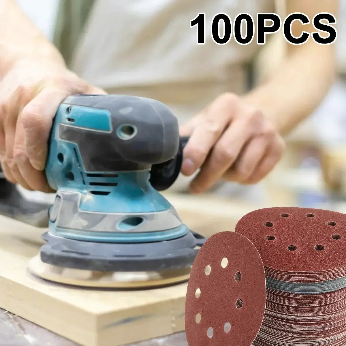 100 Pieces 5 Inch 8 Hole Alumina Sanding Discs For Metal Wood Glass Car Polishing Abrasive Tool