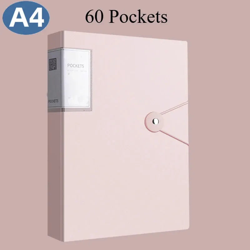 A4 pink 60-pocket document binder for portfolios and organization by Simples Market