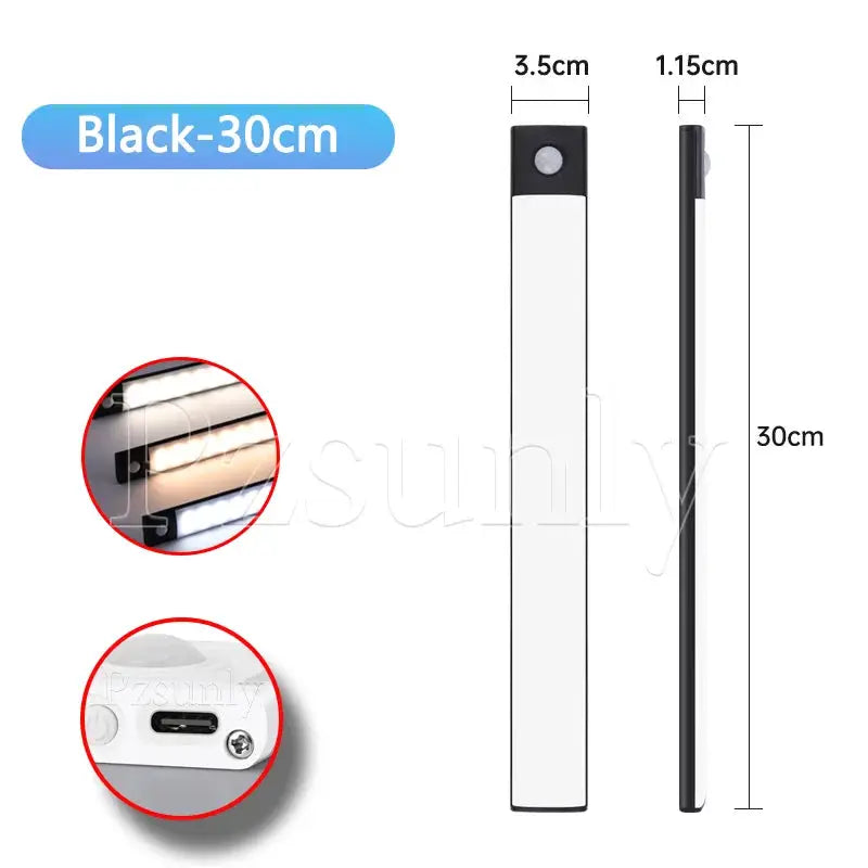 USB Rechargeable LED Bar Light With Motion Sensor For Kitchen Wardrobe Cabinet Lighting 30cm 40cm 50cm