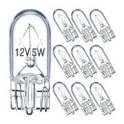 10-pack clear glass T10 W5W car bulbs, 12V 5W/3W, single-filament, auto light