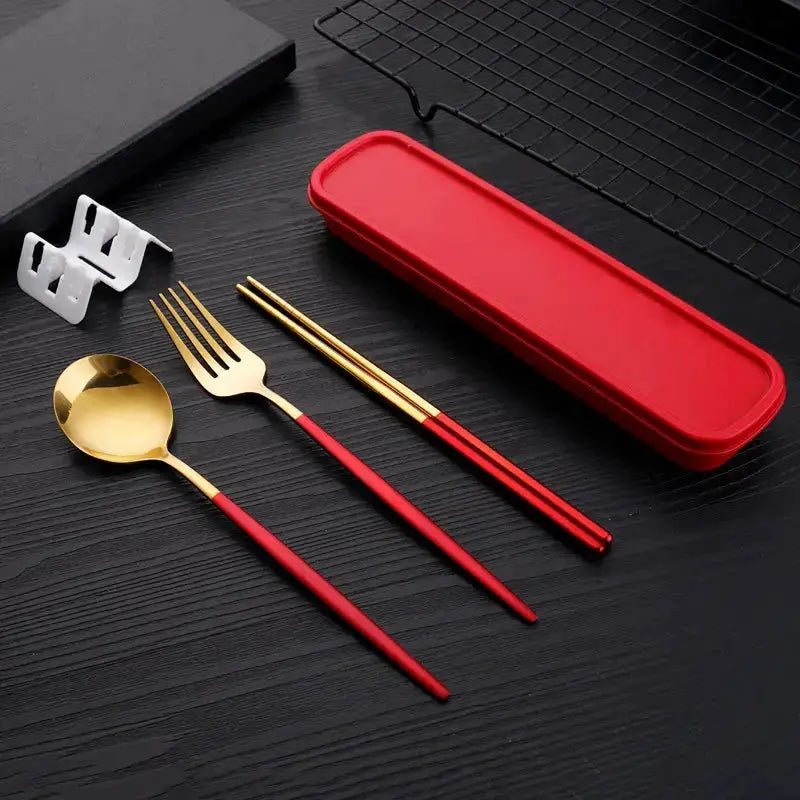 Three Piece Portable Stainless Steel Cutlery Set Chopsticks Forks Spoons For Students Home And Outdoor Picnics