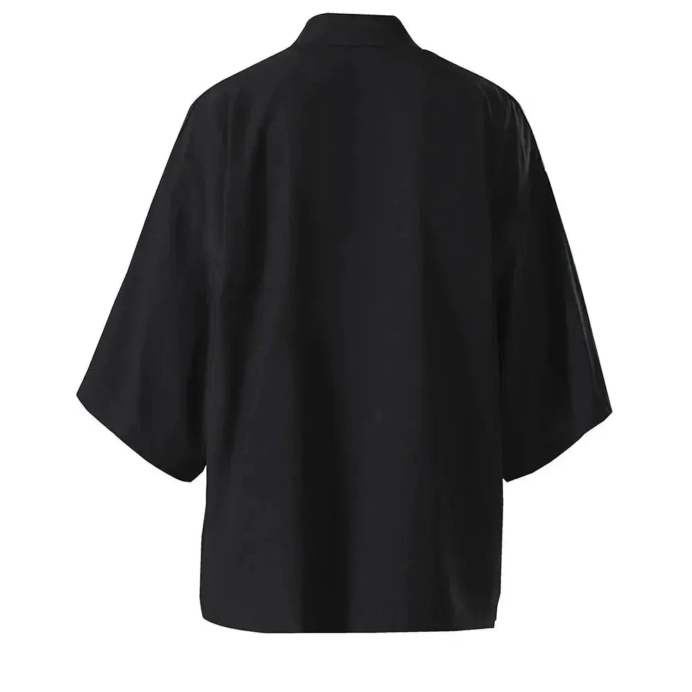 Men's black lightweight open-stitch kimono cardigan with 3/4 sleeves
