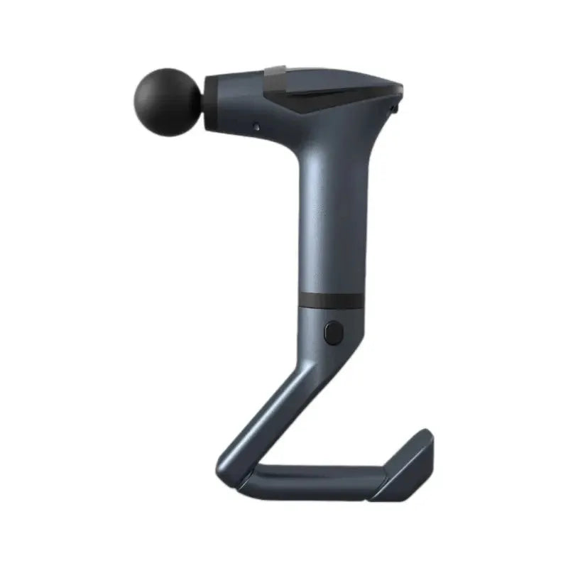 Long-handle electric massage gun by Simples Market with blue-gray body and ball head for deep tissue relief.
