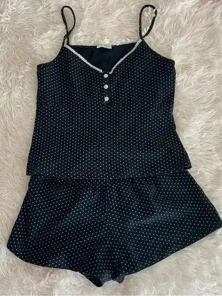 Strawberry Print Vest And Shorts Set For Women Eyelet Bow Tank Top
