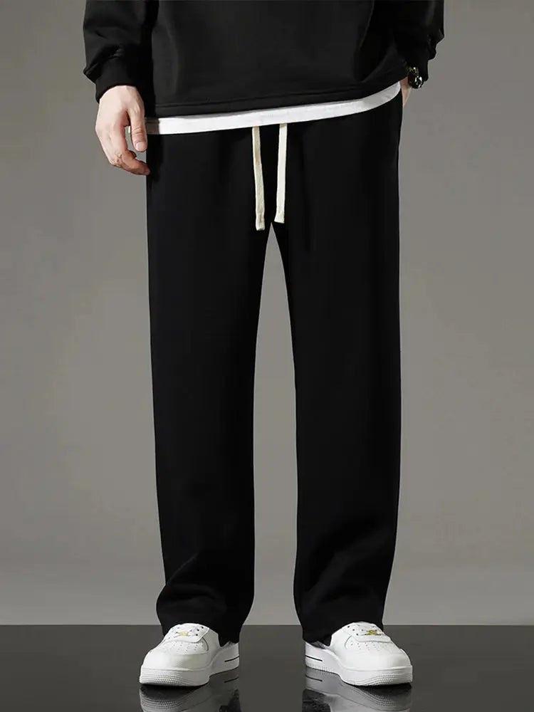 Simples Market men's black cotton sweatpants with drawstring, wide-leg casual track pants