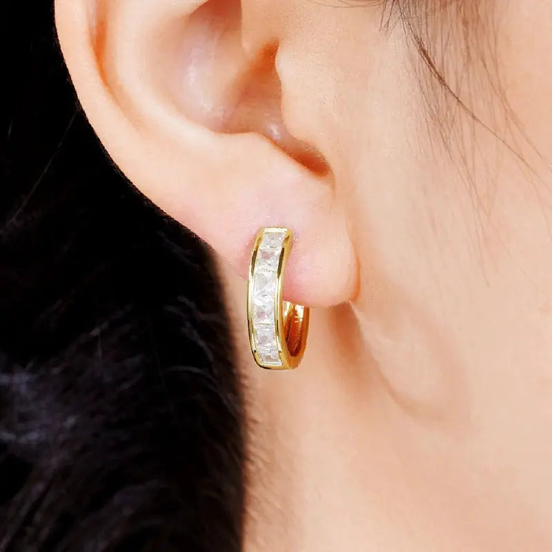 Huitan Classic Design Women Hoop Earrings With Princess Square CZ Cubic Zirconia Elegant And Versatile Jewelry