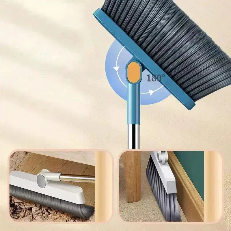 Broom set by Simples Market; blue broom head with adjustable handle and dustpan attachment