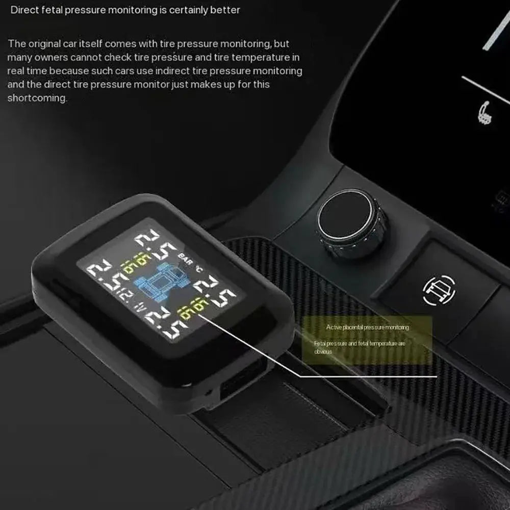 Simples Market car TPMS cigarette-lighter tire pressure monitor with 4 sensors, black digital display.