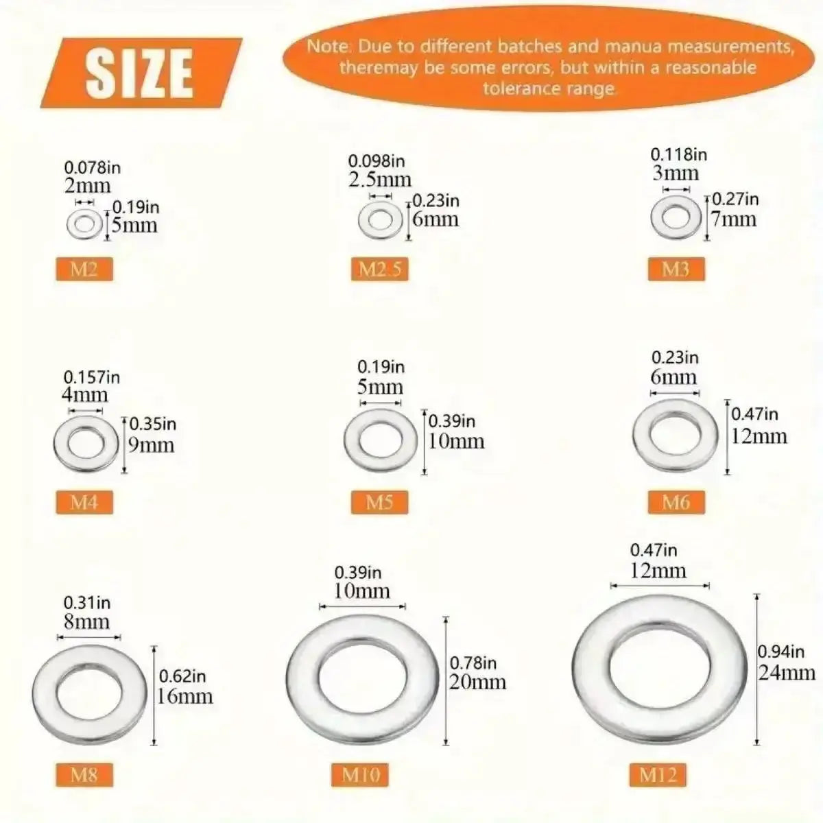 304 Stainless Steel Flat Washers Set 360 And 580 Pieces For Home Decor Kitchen Repair And Shop Use