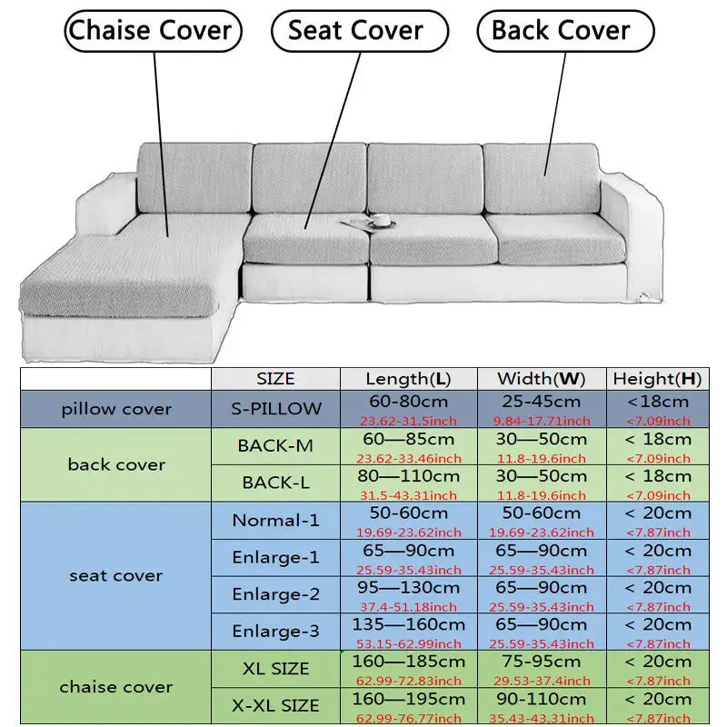Thick plush sofa cover set by Simples Market, 3-piece for chaise, seat and back in light grey.
