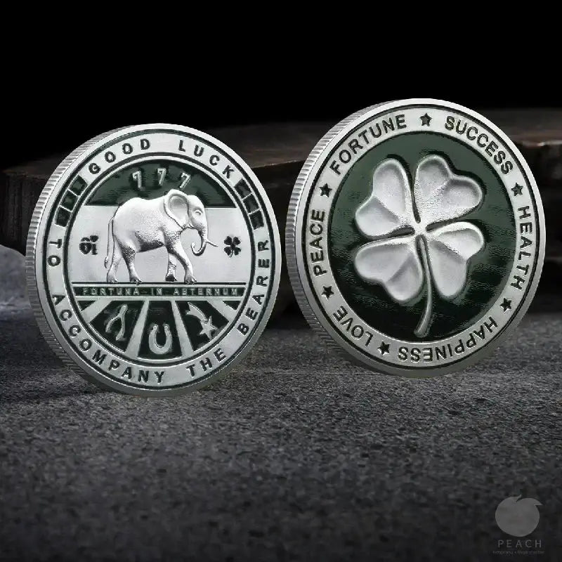 Double Sided Lucky Coin From Four Leaf And Elephant Collection Commemorative Coin For Happiness Success Health And Peace