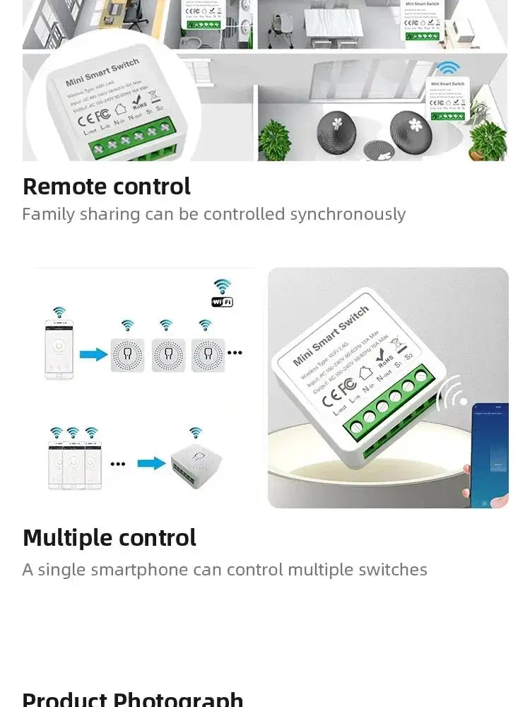 Simples Market Mini Smart Switch WiFi/Zigbee 3.0 timer relay, 16A/20A, 2-way control for Alexa and Google Home