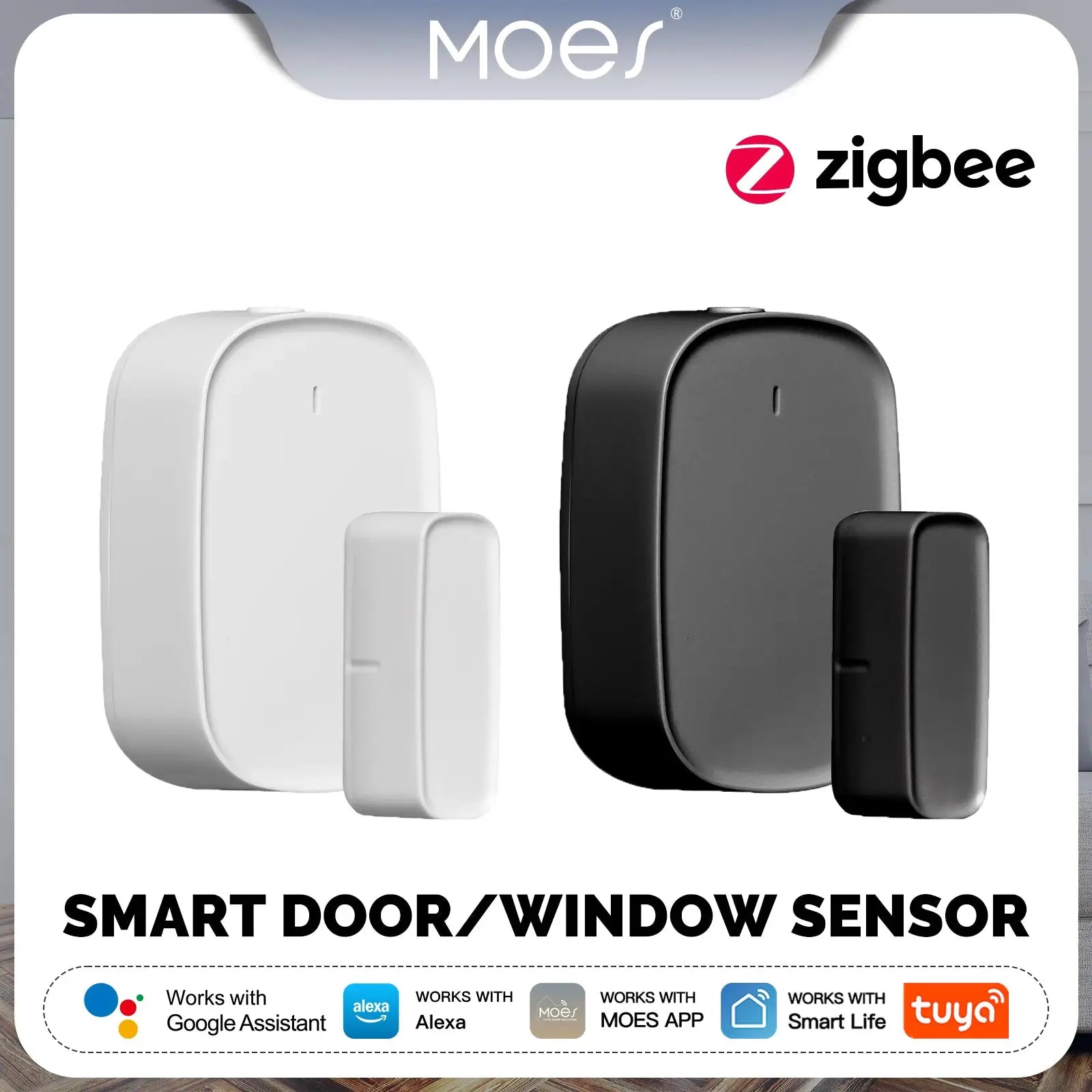 MOES ZigBee smart door/window sensor with magnet; white and black variants
