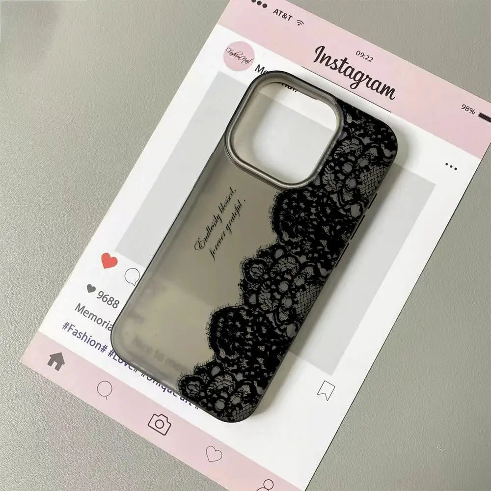 LaceGuard Black Lace Phone Case Shockproof Clear Protection for iPhone 11 to 17 Pro Max
