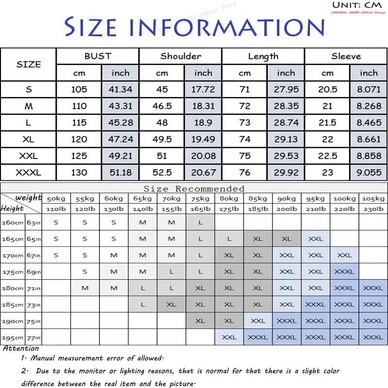 Size chart for Summer Men's Solid Color Polo Shirt with bust, shoulder, length, sleeve measurements and height/weight recommendations