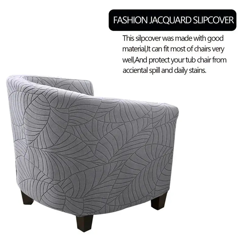 Leaves jacquard tub chair cover; gray stretch slipcover for a single club chair