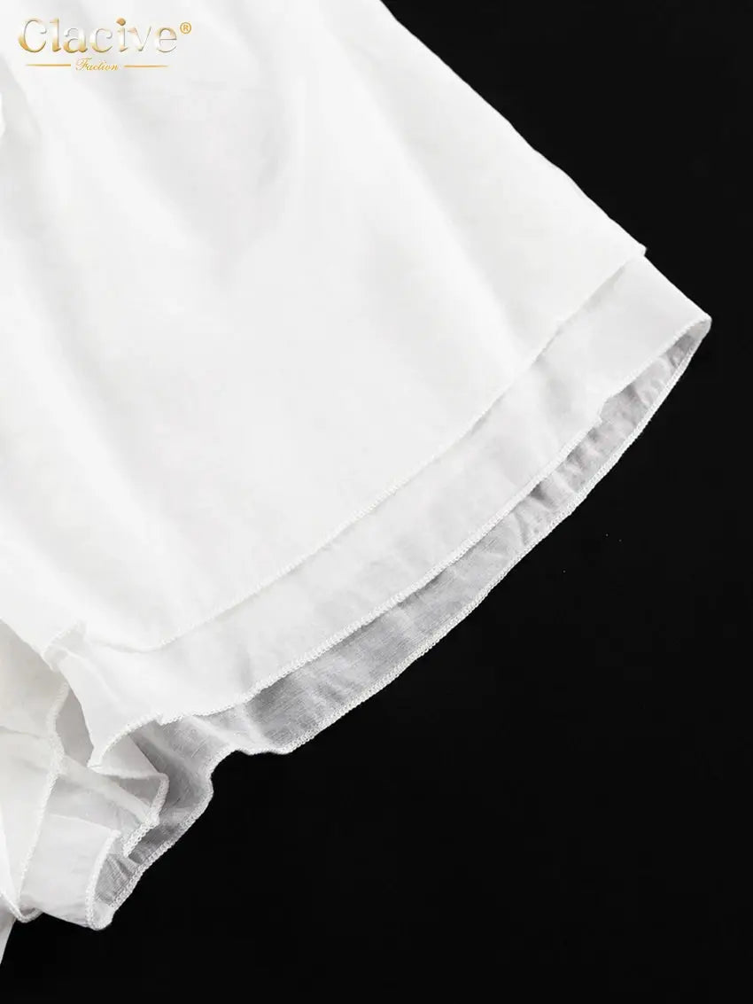 Clacive White 2 Piece Set Women Loose Long Sleeve Robe And Shorts