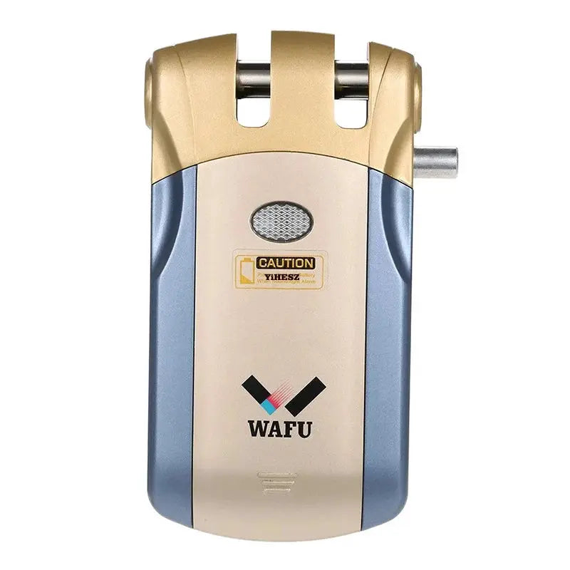 WAFU 019 remote control door lock, blue and beige body with gold top, 433MHz smart lock