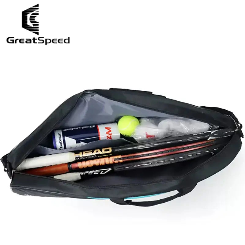 GreatSpeed 3pc tennis/badminton racket bag, black one-shoulder, holds 3 rackets and balls, by Simples Market
