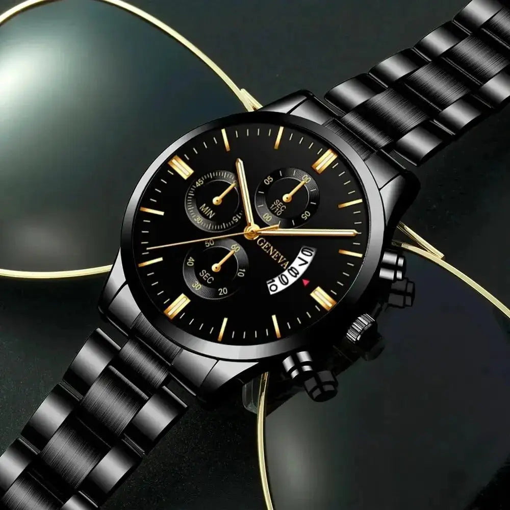 LuxeTime Men's Luxury Stainless Steel Watch With Calendar Quartz Movement Minimalist Business Timepiece