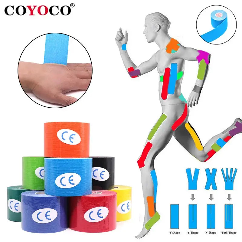 COYOCO kinesiology tape athletic bands 5m multicolor roll set for sport recovery and muscle support