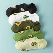 5 Pairs Avocado Crew Ankle Socks for Women Breathable Thin Knit Cartoon Fresh Kawaii Fashion