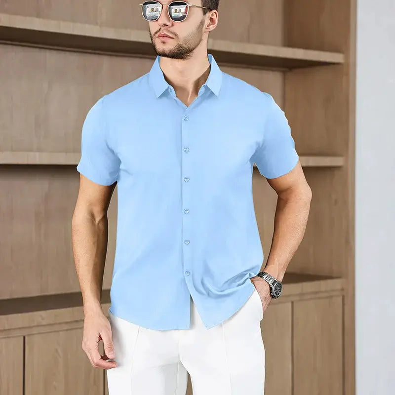 Men's light blue short-sleeve shirt, business casual top by Simples Market