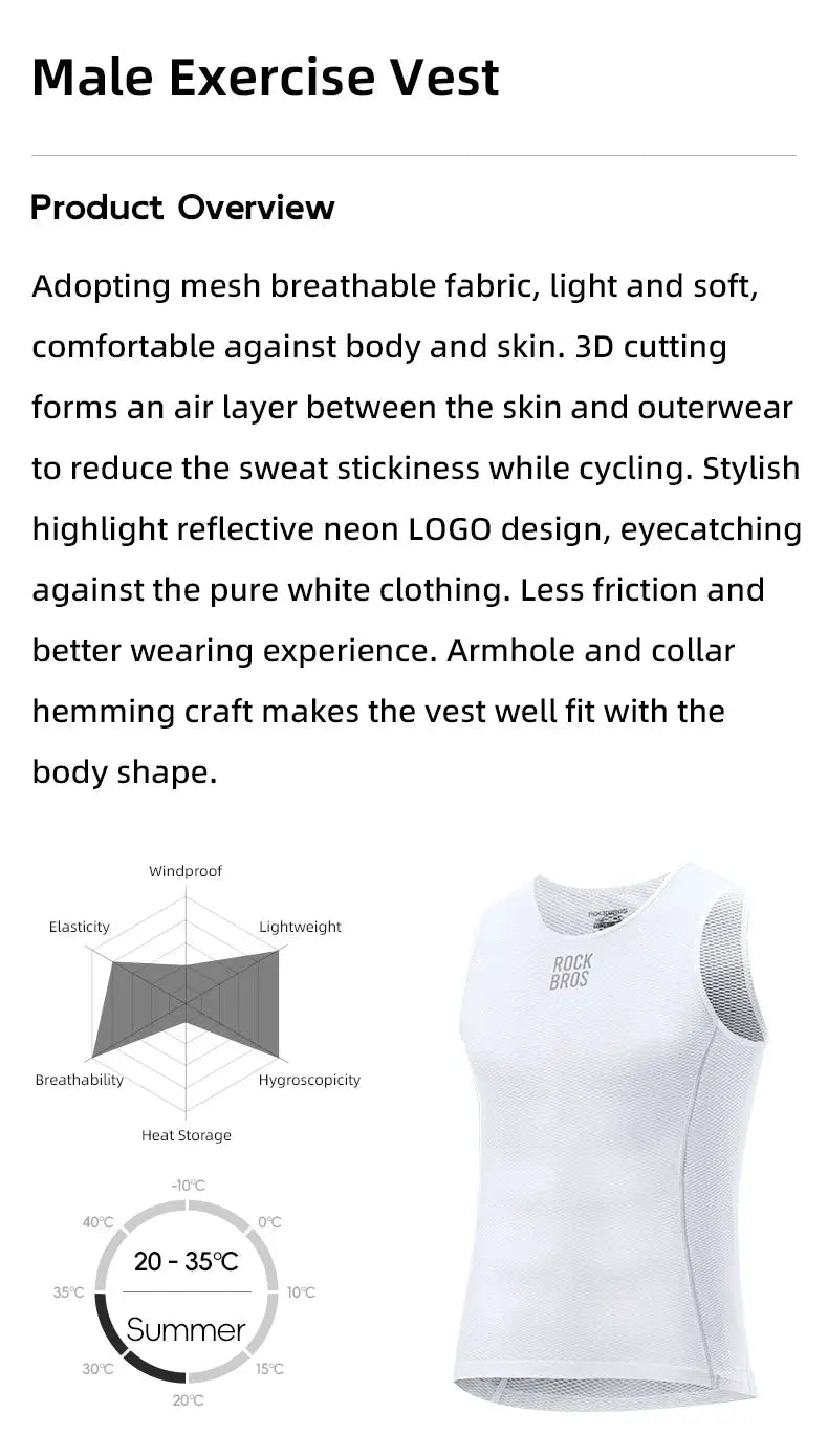 ROCKBROS bike vest, white mesh sleeveless breathable windbreaker with logo.