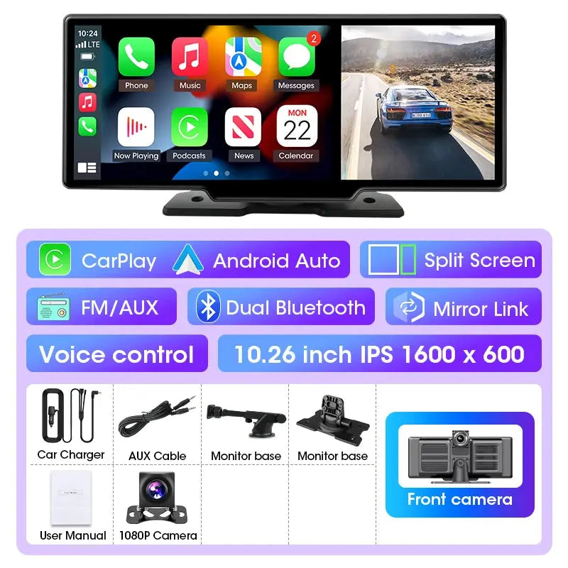 Dash Cam 4K Car DVR Wireless CarPlay Android Auto GPS Nav Dual Lens