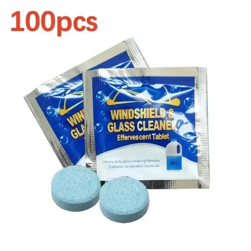 Windshield glass cleaner tablets by Simples Market, blue effervescent tablets for car windows, 100pcs.