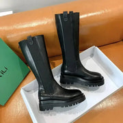 Platform Women Knee High Boots With Fur Lining And Square Heels For Winter Warmth