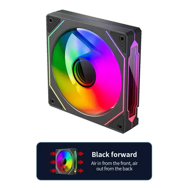 TEUCER LJ-4Pro ARGB 120mm PC case fan with 4-pin PWM for low-noise rainbow lighting.