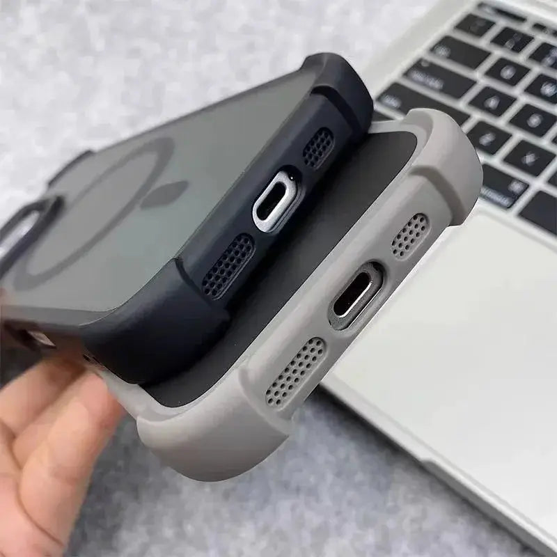 Magnetic luxury matte armor iPhone case in black and gray, MagSafe compatible, 2-pack