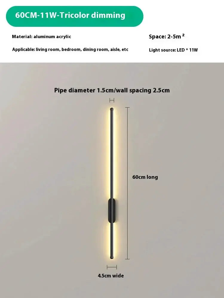 Simples Market USB LED wall lamp, 60 cm long, no-drill, black aluminum-acrylic, dimmable tricolor with remote