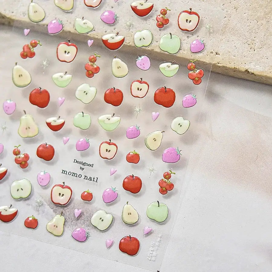 Simples Market Pink Translucent Jelly 5D Nail Stickers: self-adhesive fruit decals on a clear sheet