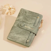 Baellerry women's short wallet with zipper coin pocket, olive-green textured fabric and detachable card clip